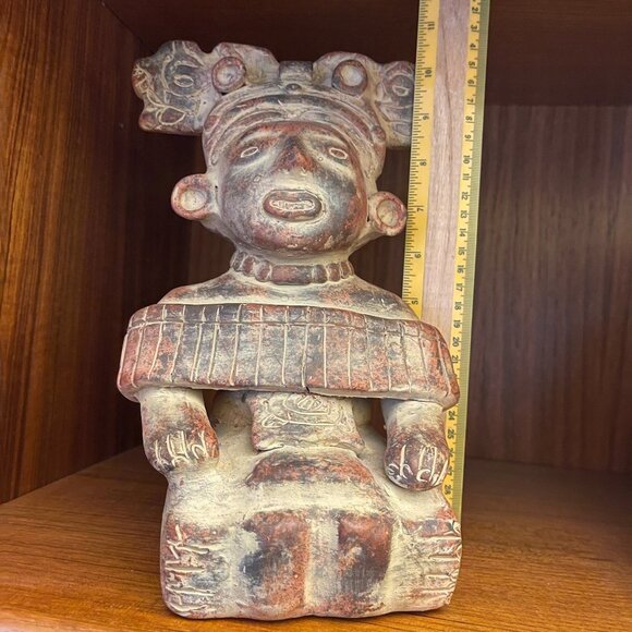 Hand-Sculpted Inca Aztec Terracotta Clay Pottery Sitting Figure Statue 1960s - Picture 5 of 10